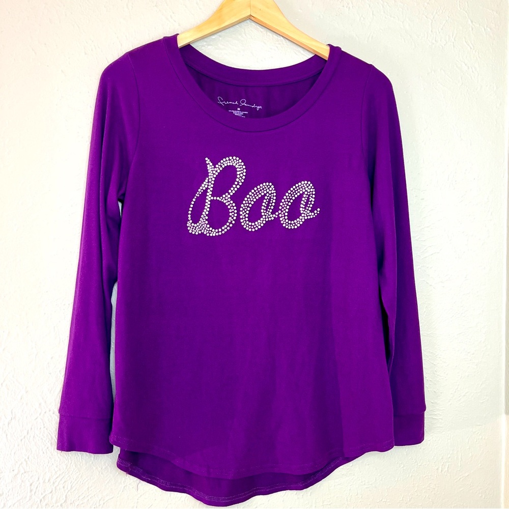 FRENCH LAUNDRY T-Shirt Long Sleeve Boo Decal Halloween Purple Size M